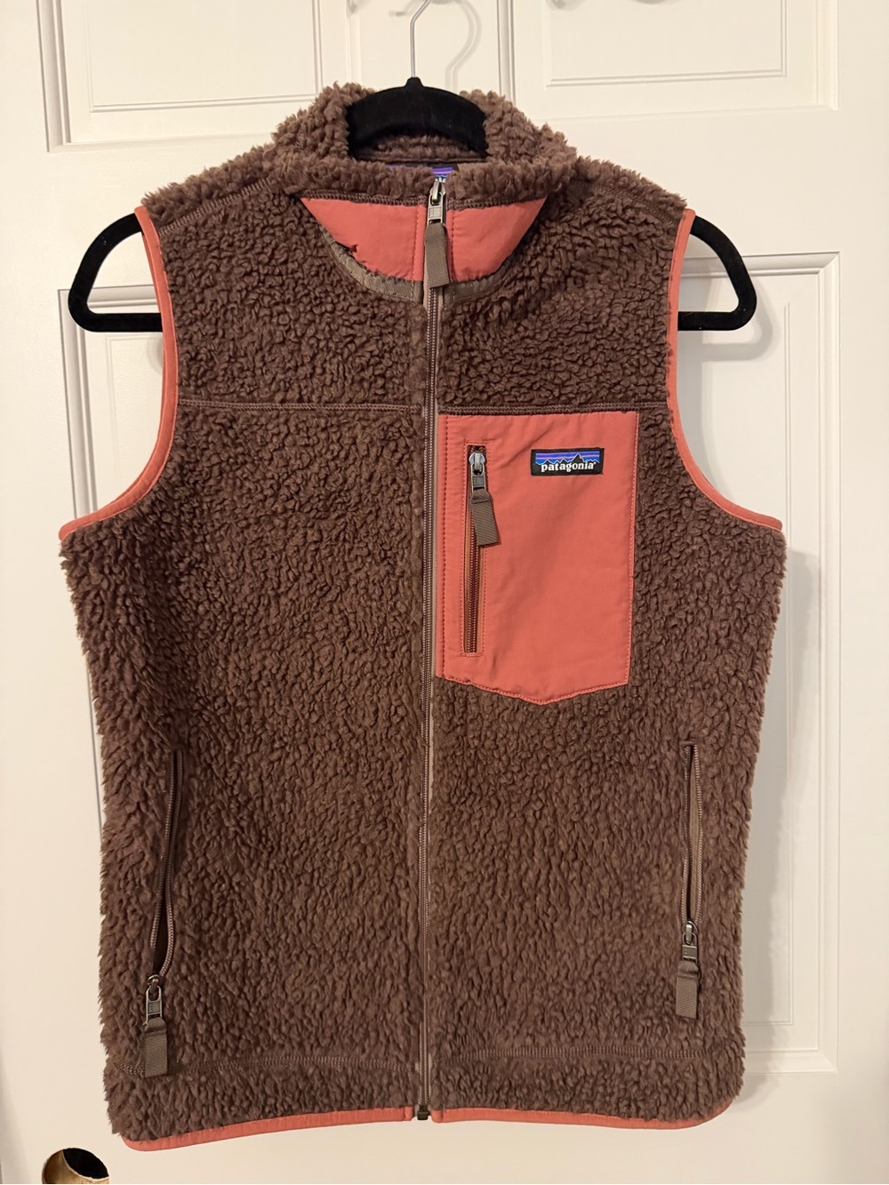 Patagonia Brown Sherpa Vest with Rust Accent